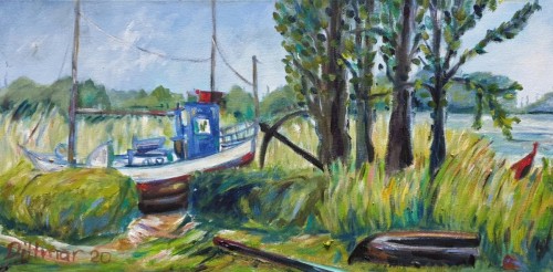 Achterwasser, 2020, 70 x 40 cm, Öl