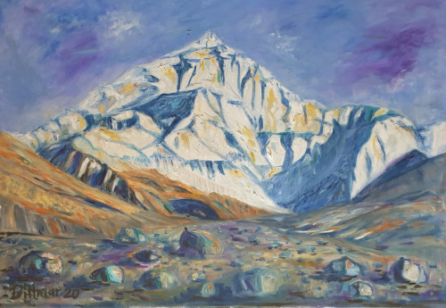 Berggöttin Chomolungma, 2020, 1000 x 80 cm, Öl 