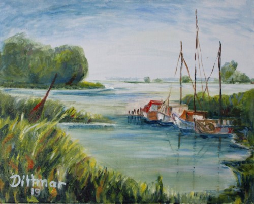 Blick zum Hafen im ONH Garten, 2019, 50 x 40 cm, Öl