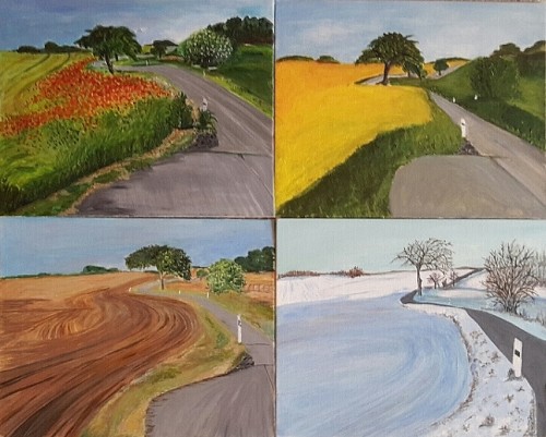 Die Marsdorfer Straße im Wandel der Jahrenszeiten, 2017, Acryl