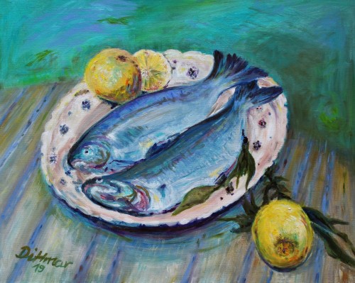 Fische, 2019, 51 x 42 cm, Öl