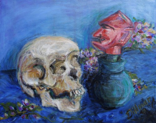 Schädel mit Teufelsgeige, 2019, 50 x 40 cm, Öl