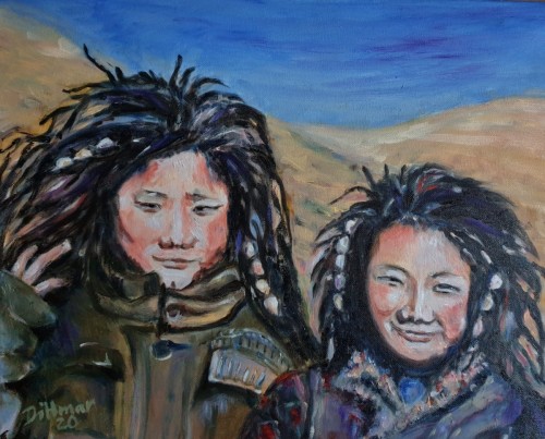 JUnge Tibeterinnen, 2020, 50 x 40 cm, Öl