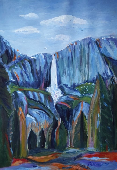 Wasserfall im Yosemite National Park, 33 x 46, 2018, Acryl